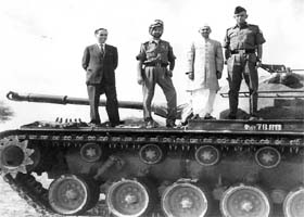 The then Prime Minister Lal Bhadur Shastri atop a captured Patton tank after the 1965 India-Pakistan war