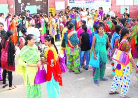 Protesting students of Government National PG College in Sirsa on Thursday