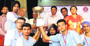 Players of GNE, Ludhiana, in a jubilant mood after winning the first prize of the PTU Inter-College Badminton Tournament held at DAVIET in Jalandhar.