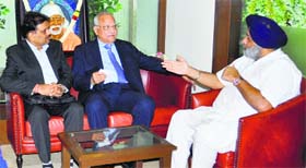 Deputy Chief Minister Sukhbir Singh Badal and Punjab Investment Bureau CEO Anirudh Tewari with Apollo Hospitals chairman Prathap C Reddy in Chennai on Thursday.
