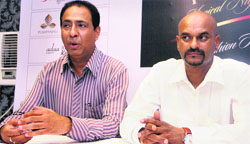 Rajeev Mittal (right), director, Sinmit Communication, addresses mediapersons in Dehradun on Thursday.