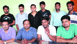 Members of the Youth Welfare Association address mediapersons at Panjab University on Friday. Tribune Photo: S Chandan