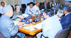 Chief Minister Virbhadra Singh presides over the Swan River Channelisation meeting at Shimla on Friday.
