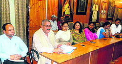 Municipal Council president Manmohan Singh Mall addresses mediapersons in Mussoorie on Friday