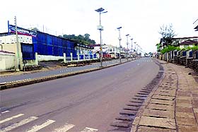 An empty street is seen at the start of a three-day national lockdown in Freetown on Friday. 