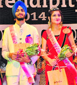 Anmolpreet Singh and Kibria, who were adjudged Mr and  Ms Fresher, respectively, during the freshers party at GGDSD College  in Sector 32, Chandigarh, on Saturday.