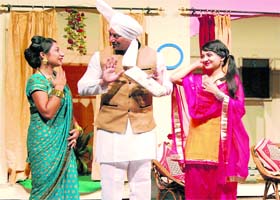 Artistes stage a Punjabi play Kuch Ta Karo Yaron at the ongoing Punjab Natshala Theatre Festival in Amritsar on Sunday
