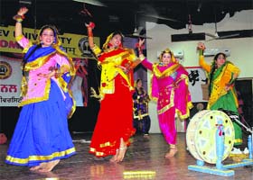 College girls present giddha during the Youth Festival at Guru Nanak Dev University in Amritsar
