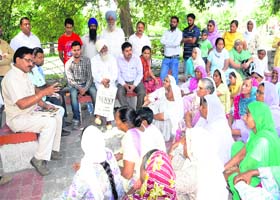 Dr B R Hastir, president, All-India Terrorist Victims Association, addresses militancy-hit families during a meeting in Amritsar on Sunday
