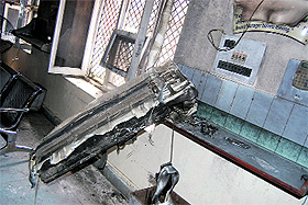 An airconditioner that was gutted in the bank in Bathinda.