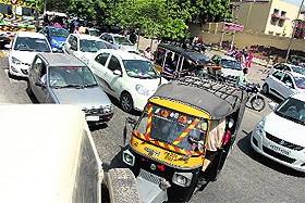 A view of the traffic rush in Bathinda on Sunday.
