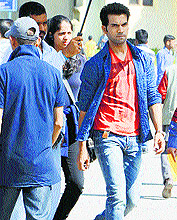 Bollywood actors Rakul Preet Singh; (right) and Rajkumar Rao during the shooting of the film Shimla Mirchy on The Ridge in Shimla on Sunday