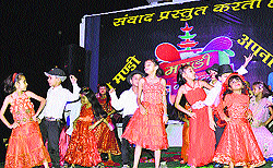 Children perform on the opening day of the mahotsav in Mandi on Saturday night