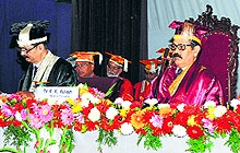 Vice-Chancellor KK Katoch and delegates on the dias during a convocation function of College of Basic Sciences in Palampur on Saturday