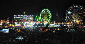The illuminated Daresi Ground ahead of Dasehra