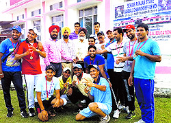 Ludhiana players in a jubilant mood after winning the Eighth Senior Punjab State Baseball Championship at Samrala on Sunday