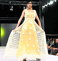 Models showcase creations of budding designers during the Annual Designers' Contest of the INIFD in Ludhiana