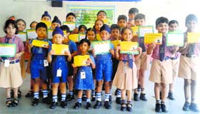 Students celebrate World Peace Day at Ryan International School, Dugri, on Monday.