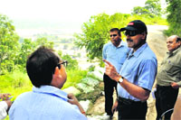 District Magistrate D Senthyl Pendiyan inspects the hill bypass route in Haridwar on Monday. Tribune photo: Rameshwar Gaur