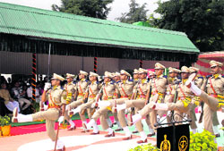 Cadets during the passing-out parade at the ITBP Academy in Mussoorie on Monday. A tribune photograh