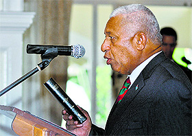 Voreqe Bainimarama is sworn in as Fijis new Prime Minister in Suva on Monday. 