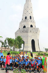 Students of Holy Wonders School visit Fateh Burj, the tower of victory, in Chappar Chiri. 