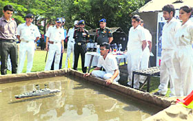 A sailing camp being held at the Chandigarh Naval Unit (NCC) at CCET Hostel, Sector 26, Chandigarh, on Tuesday.