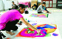 Students take part in various events during the Panjab University Zonal Youth and Heritage Festival at the Government College for Girls in Ludhiana on Tuesday