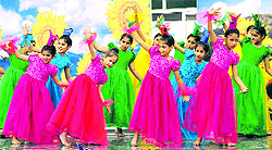Students perform during the founder's day celebrations at St Xavier's Senior Secondary School in Sector 44, Chandigarh, on Wednesday