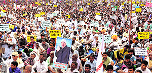 Followers of Sant Rampal during a rally at Sector 25 in Chandigarh on Wednesday