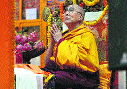 The Dalai Lama at the Tsugla Khang Temple at McLeodganj in Dharamsala on Wednesday.