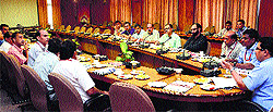 The Shri Mata Vaishno Devi Shrine Board meeting in progess in Katra on Wednesday