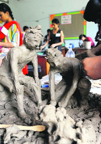 Clay models attracted many during the Panjab University Zonal Youth and Heritage Festival at the Government College for Girls in Ludhiana.