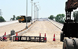 The railway overbridge on Bathinda-Badal road that is under construction