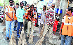 Safai karamcharis during the Swachh Bharat Abhiyan in Bathinda