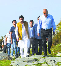 Urban Development Minister Sudhir Sharma on the Himani Chamunda way after inaugurating the heli-taxi service on Thursday.