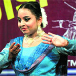 A student performs during the classical dance competition at University of Jammu on Thursday. A Tribune photo