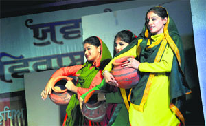 Students from different colleges enact a play during the Panjab University Zonal Youth and Heritage Festival at the Government College for Girls in Ludhiana.