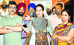 Chief Parliamentary Secretary (Health and Family Welfare), Punjab, Navjot Kaur Sidhu (C) during a raid on an ultrasound centre in Patiala on Thursday