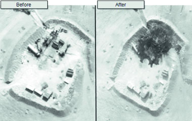 Aerial pictures released by the US Department of Defence show damage to the Jeribe Modular Oil Refinery in Syria following air strikes by the US and coalition forces