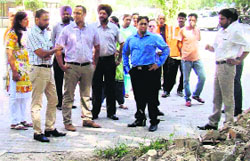 ADC Sumit Jarangal during a surprise check at the District Administrative Complex in Bathinda on Friday. a Tribune Photograph