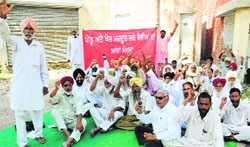 Farmers belonging to various unions stage protest outside the BDPO office in Bathinda on Friday. Tribune photo: Pawan sharma