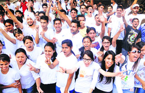 Students of the UIHMT take part in a run for tourism at Panjab University on Friday.