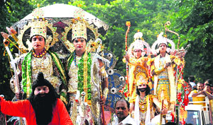 A Ramlila committee takes out “Shri Ram ji ki baraat” at Sector 23, Chandigarh, on Friday.