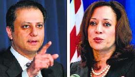Preet Bharara (L), the US attorney for the Southern District of New York, and Kamala Harris, Attorney General of California, are among a handful of names making the rounds as a potential successor to US Attorney General Eric Holder