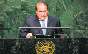 Nawaz Sharif addressing the UN General Assembly.