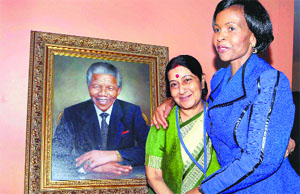 External Affairs Minister Sushma Swaraj with her South African counterpart Maite Nkoana-Mashabane on the sidelines of the UN General Assembly.