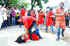 A street play being staged on the occasion of the birth anniversary of Shaheed Bhagat Singh at Gandhi Park in Dehradun on Saturday.