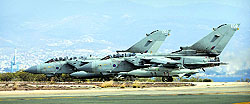 Two RAF Tornado GR4s prepare to begin a combat mission at Akrotiri, Cyprus, on Saturday