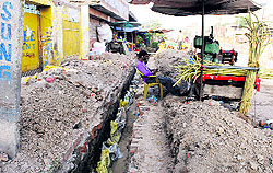 A stretch on the Batala Road dug up for the last several days in Amritsar
